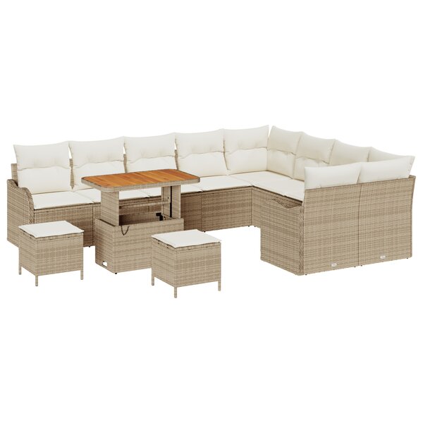 Ensemble de canapé jardin vidaXL 12 pièces avec coussins Beige Poly Rattan Acacia