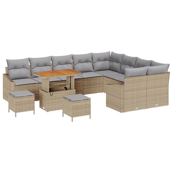 Ensemble de Canapé de Jardin vidaXL 12 pièces avec Coussins Beige Rotin