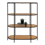 Étagère aspect chêne ovale à 4 étage avec cadre noir 85 x 36 x 111 cm