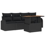 vidaXL Ensemble de salle à manger de jardin 5 pièces avec coussins en noir poly rotin acacia