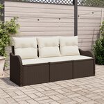 Ensemble de 3 Pièces de Canapé de Jardin avec Coussins Marron en Rattan Synthétique