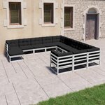 vidaXL Salon de jardin 12 Pièces avec coussins Blanc Bois de pin massif