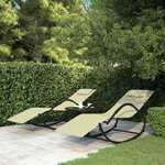 vidaXL Chaises longues à bascule lot de 2 crème acier et textilène