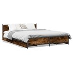 vidaXL Cadre de lit à tiroirs chêne fumé 135x190 cm bois d'ingénierie