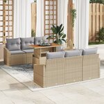 vidaXL Ensemble de canapé de jardin 7 pièces avec coussins beige en poly rotin