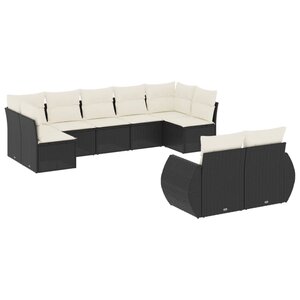 vidaXL Salon de jardin 9 Pièces avec coussins noir résine tressée