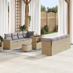 Ensemble de canapés de jardin 11 pièces avec coussins Beige Poly Rotin Acacia