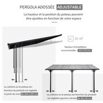 Pergola rigide alu. polycarbonate dim. 4 35L x 3l x 2 7H m pavillon de jardin adossable gris