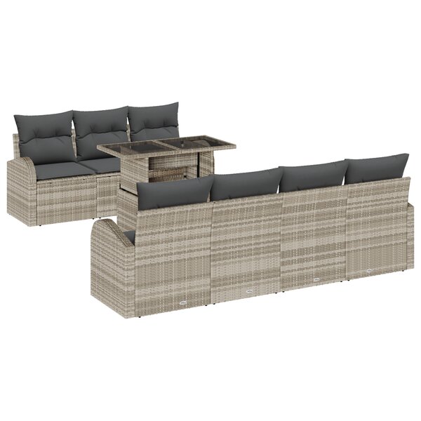 vidaXL Ensemble de Canapé de Jardin 8 pièces avec Coussins Gris Clair en Rattan Poly