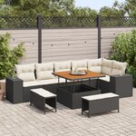 Ensemble de Canapés de Jardin à 9 Pièces en Rattan Poly Noir avec Coussins Crème