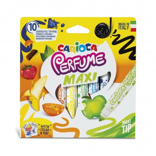 Carioca Parfum Maxi Pack de 10 Feutres - Encre Parfumée - Lavable - Sans Substances Allergènes - Arômes Naturels - Pointe Bloquée et Conique - Différentes Couleurs