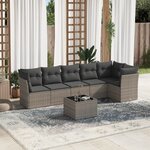 vidaXL Salon de jardin avec coussins 7 Pièces gris résine tressée