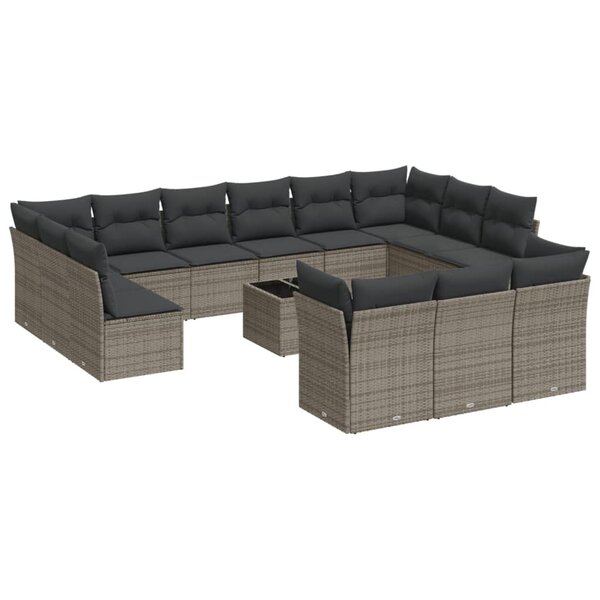 vidaXL Salon de jardin avec coussins 14 Pièces gris résine tressée