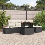 vidaXL Ensemble de canapé de jardin de 6 pièces avec coussins Noir Poly Rotin