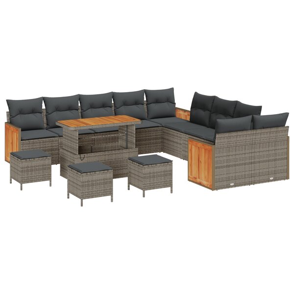 Ensemble de Canapés de Jardin vidaXL 14 Pièces avec Coussins Gris Rattan Poly Acacia