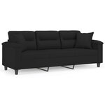 vidaXL Canapé 3 places avec oreillers noir 180 cm tissu microfibre