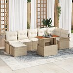 vidaXL Ensemble Salle à Manger Jardin 8 Pièces avec Coussins Beige Rattan Acacia