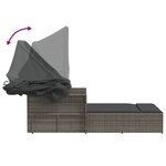 vidaXL Chaise longue double et auvent et coussins gris résine tressée