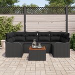 Set de Canapé de Jardin vidaXL 7 Pièces avec Coussins Noir Rattan Poly Acacia