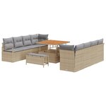 Ensemble de Canapé de Jardin 11 pièces avec Coussins Beige Polyrotin Acacia