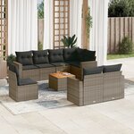 vidaXL Salon de jardin 9 Pièces avec coussins gris résine tressée