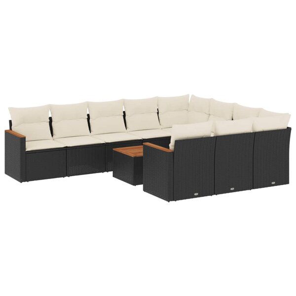 vidaXL Salon de jardin 11 Pièces avec coussins noir résine tressée
