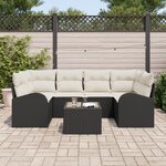 vidaXL Ensemble de Canapé de Jardin 7 pièces avec Coussins en Poly Rattan Noir