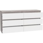 Commode CHELSEA 6 Tiroirs - Couleur blanc/béton clair - 154 x 42 2 x 79 9 cm