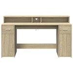 Bureau table poste de travail meuble d'ordinateur informatique étude avec lumières LED chêne sonoma bois d'ingénierie brun 02_0023421
