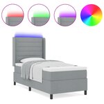 Lit box spring vidaXL avec matelas et lumière LED gris clair 100x200 cm en tissu