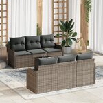 vidaXL Ensemble de canapé de jardin 7 pièces avec coussins gris en poly rotin