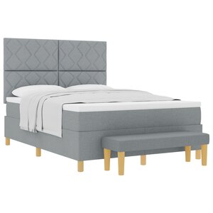 vidaXL Lit à sommier avec matelas et banc gris clair 140x200 cm tissu