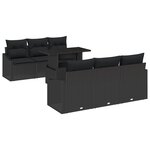vidaXL Canapés de jardin 7 pièces noir avec coussins en poly rattan
