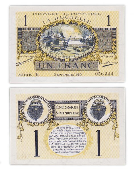 Billet de collection 1 franc 1920 la Rochelle / France - billet de nécessité - Neuf - port de la pallice