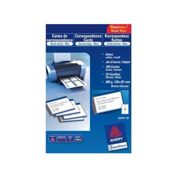 Pochette de 100 cartes de correspondance 260g impression recto verso AVERY ZWECKFORM