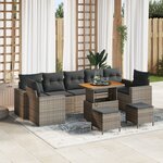 Ensemble de Canapés de Jardin 10 Pièces avec Coussins en Rattan Poly Gris et Acacia