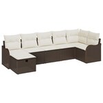 vidaXL Ensemble de canapés de jardin 7 pièces avec coussins marron poly rattan