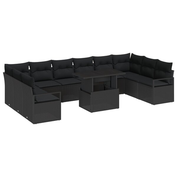 Ensemble de 11 pièces de Canapés de Jardin avec Coussins en Rattan Poly Noir
