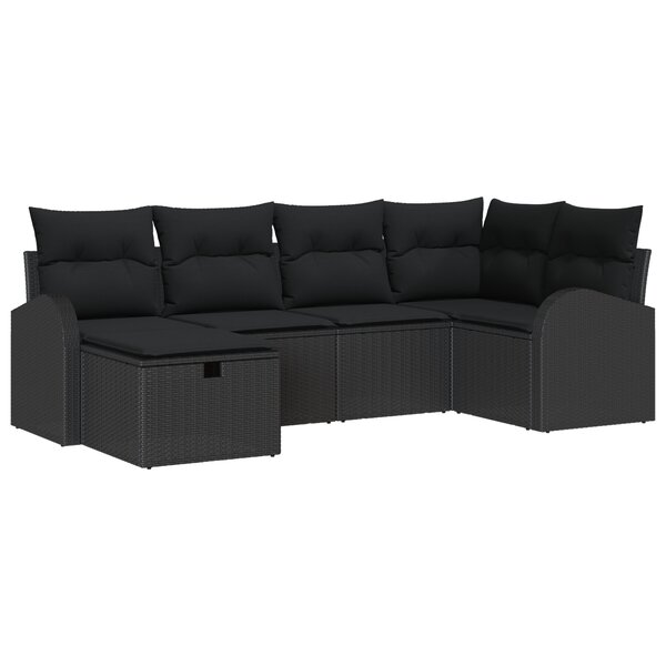 vidaXL Ensemble de canapé de jardin 6 pièces avec coussins noir poly rattan