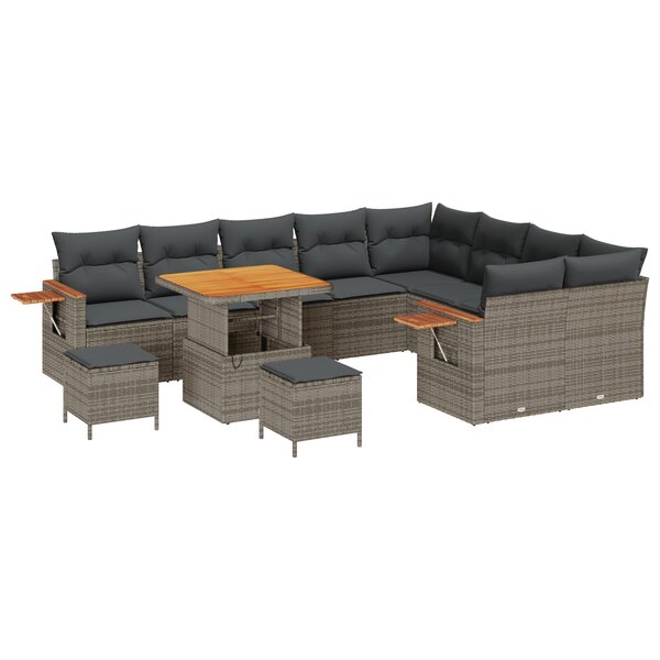 Ensemble de Canapé de Jardin vidaXL 12 Pièces avec Coussins Gris Rattan Poly Acacia