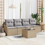 Canapé de Jardin 5 Pièces avec Coussins Beige Rotin Poly