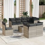 vidaXL Salon de jardin 9 Pièces avec coussins gris clair résine tressée