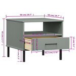 vidaXL Table de chevet avec pieds en métal Gris Bois pin massif OSLO