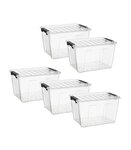 Lot de 5 boîtes de rangement 30L - plastique transparent