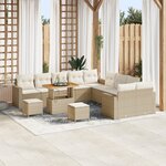 vidaXL Ensemble de Canapé de Jardin 13 Pièces avec Coussins Beige Rotin Poly Acacia