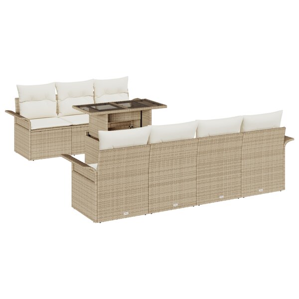 vidaXL Ensemble de Canapés de Jardin 8 Pièces avec Coussins Beige Poly Rotin