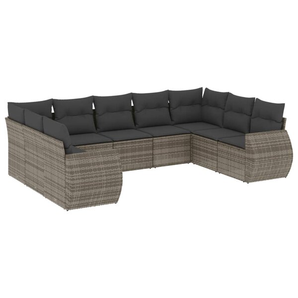 vidaXL Salon de jardin 9 Pièces avec coussins gris résine tressée
