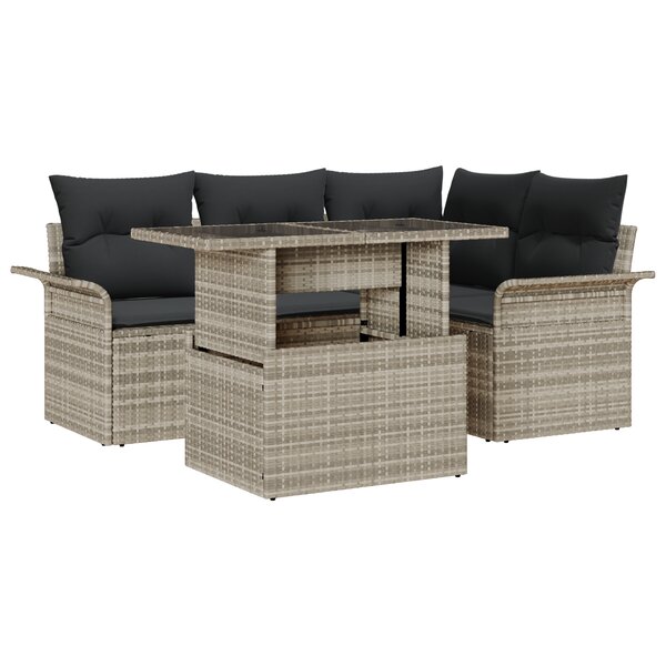vidaXL Ensemble de Canapés de Jardin 5 Pièces avec Coussins Rattan Poly Gris Clair