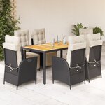 vidaXL Ensemble à manger de jardin coussins 7Pièces Noir Résine tressée