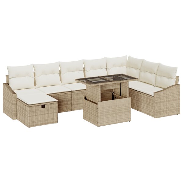 vidaXL Ensemble de Canapé de Jardin 9 Pièces avec Coussins Beige Poly Rotin